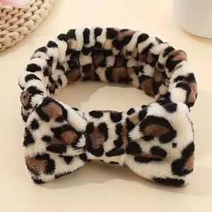 Leopard Print Plush Spa Bow Headband